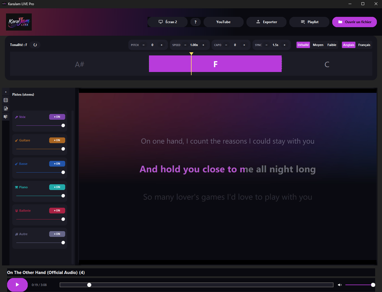 KaraJam LIVE Pro — séparation des pistes