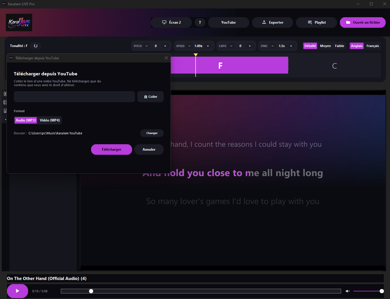 KaraJam LIVE Pro — transcription des paroles